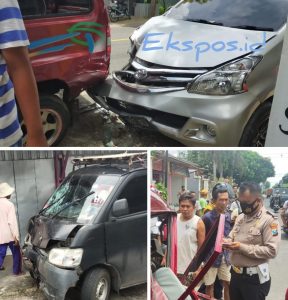 Diduga Sopir Pick Up Ini Kurang Konsentrasi Saat Mengemudi, Akibatnya Terjadi Laka Hingga Mengenai Mini Bus Lagi Parkir