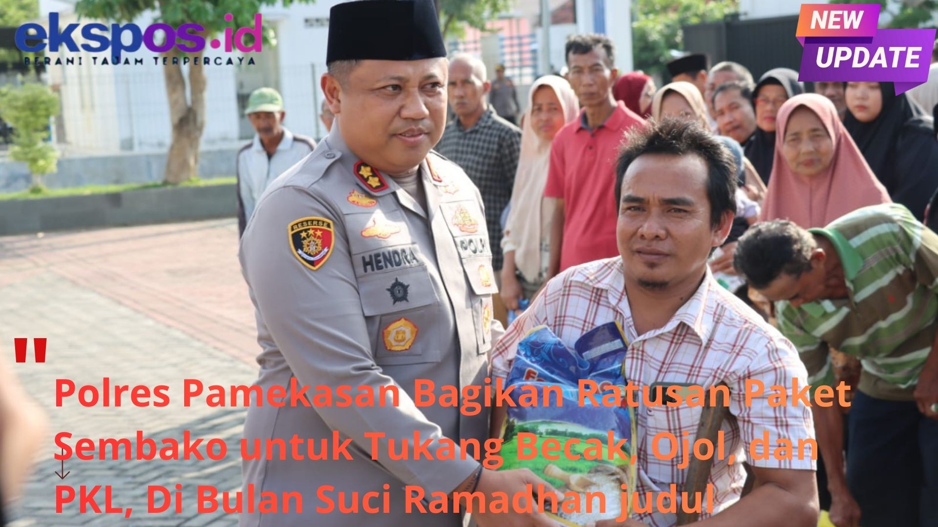 Polres Pamekasan Bagikan Ratusan Paket Sembako untuk Tukang Becak, Ojol, dan PKL, Di Bulan Suci Ramadhan