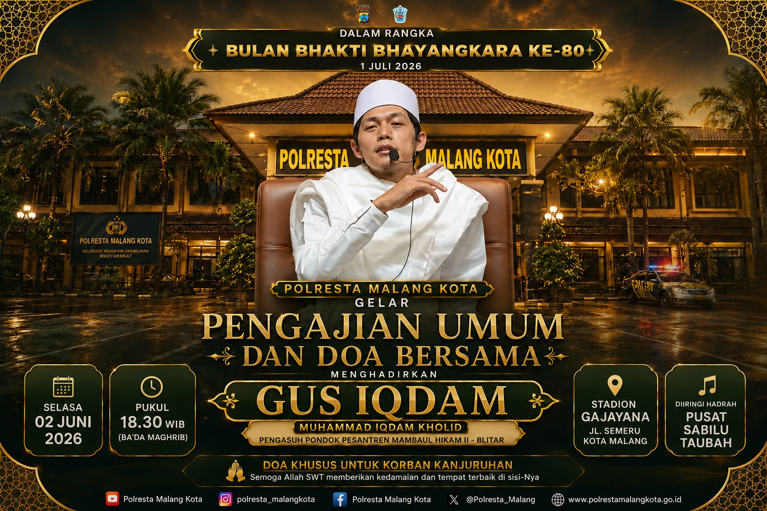 Sambut Bulan Bhakti Bhayangkara ke-80, Polresta Malang Kota Hadirkan Gus Iqdam
