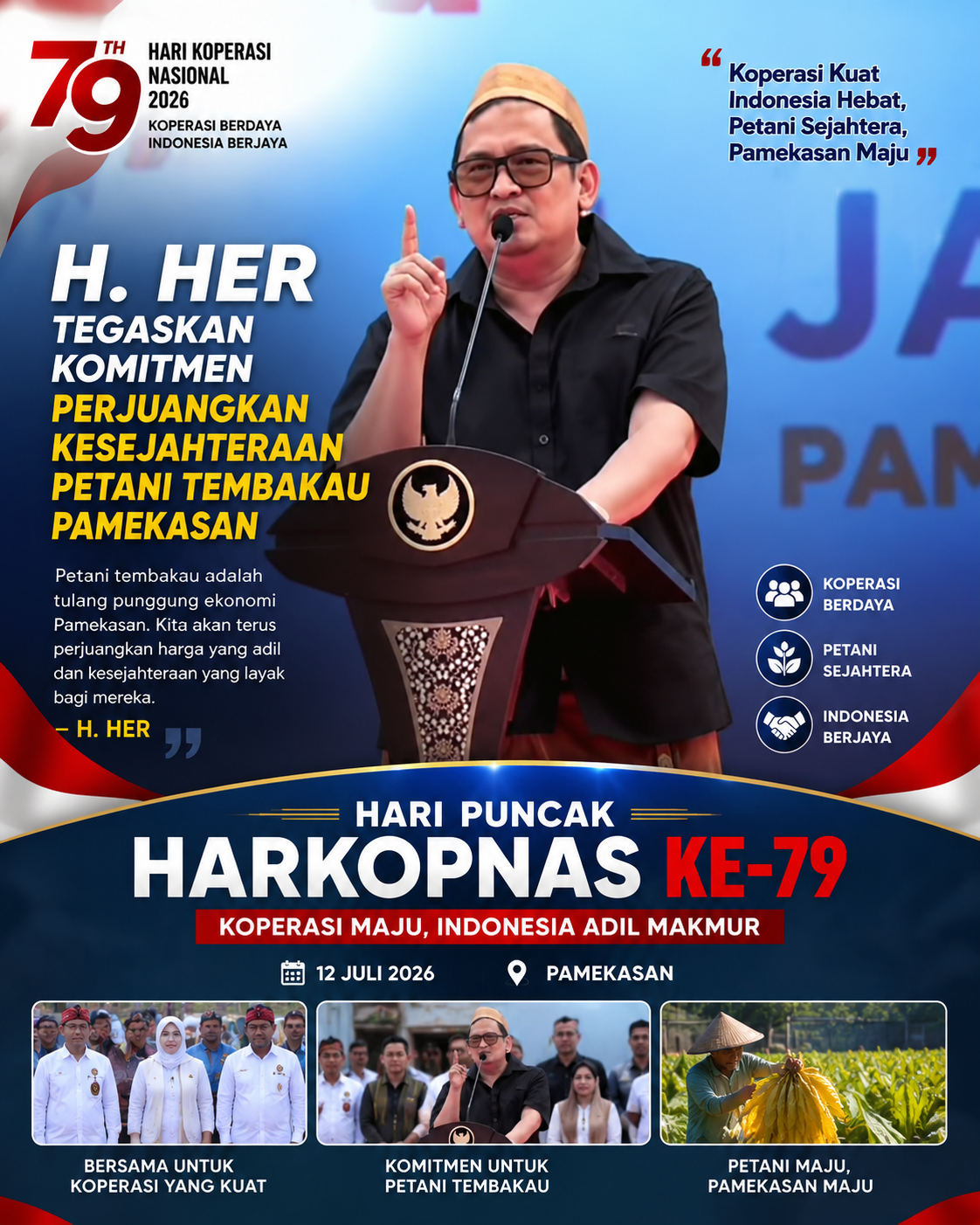 H. Her Tegaskan Komitmen Perjuangkan Kesejahteraan Petani Tembakau Pamekasan, Hari Puncak Harkopnas ke-79