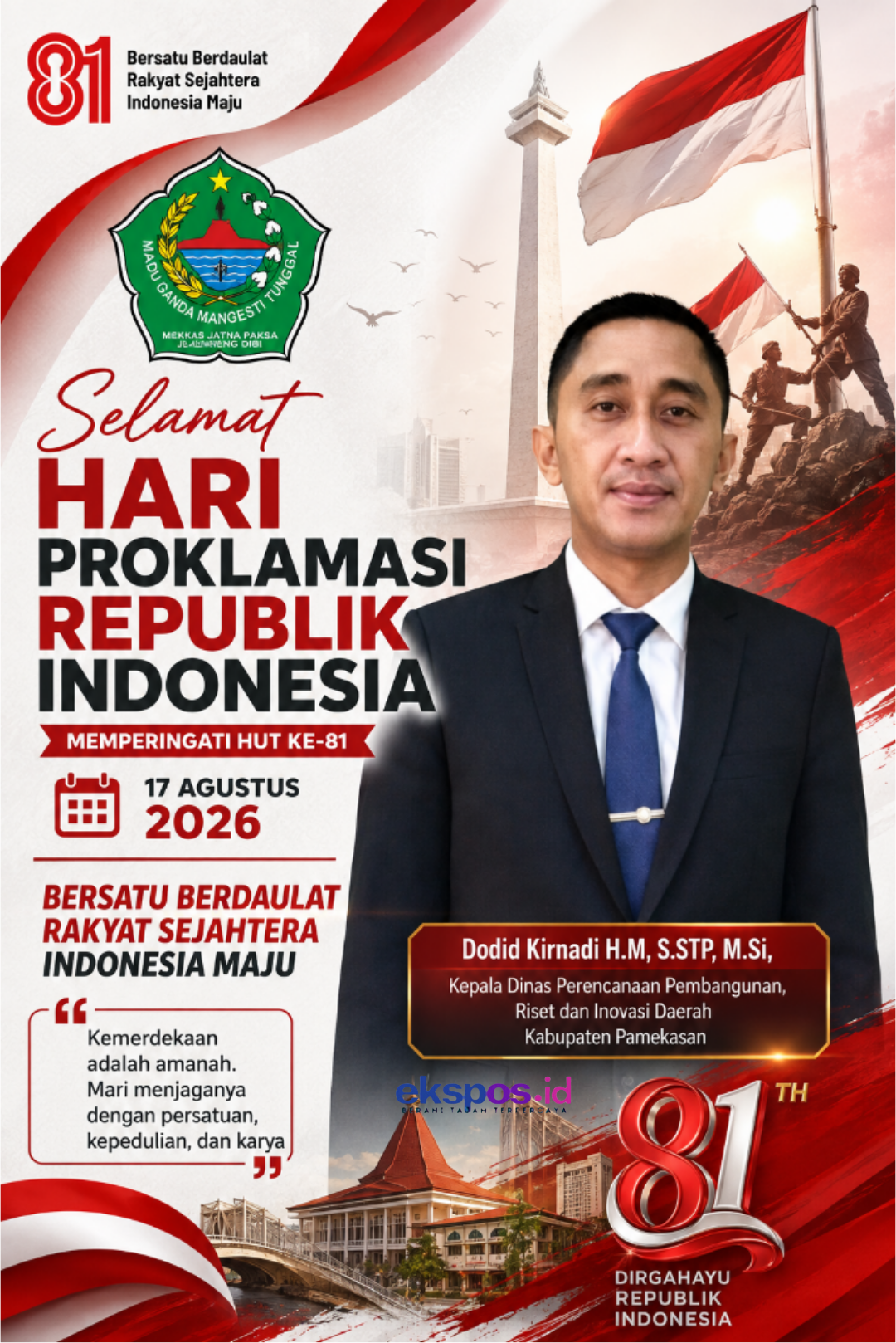Segenap Keluarga Besar Dinas Bapperida, Selamat Hari Proklamasi Republik Indonesia Memperingati HUT Ke-81